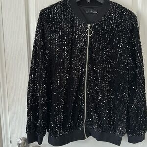 Sequin Jacket Long Sleeve Glitter Front Zip Casual Sparkly Party Velvet Bomber